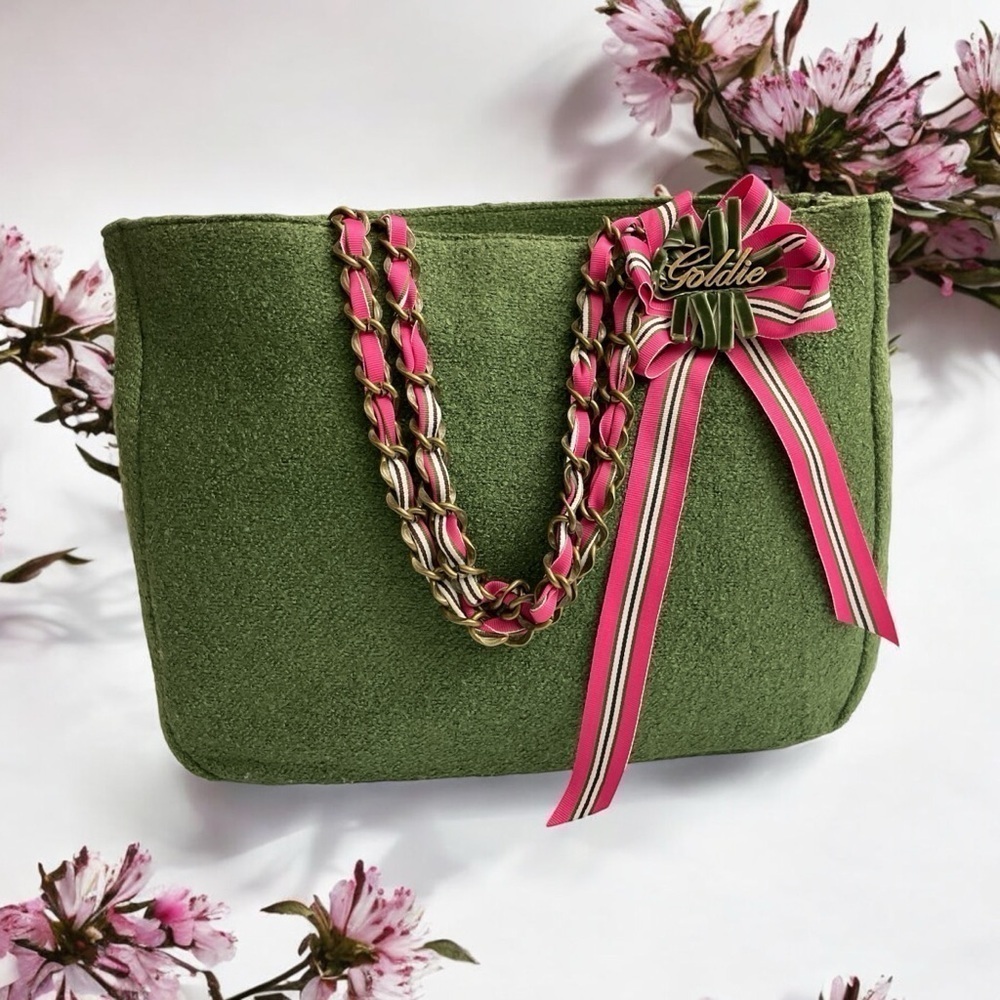 Vintage Limited Edition Green Tweed
Goldie Bag Purse Chain Pockets
Barbiecore